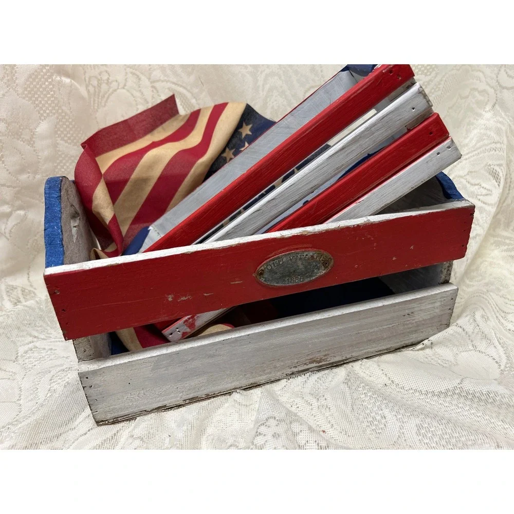 Patriotic Folk Art Hand Painted Small Wooden Crates July 4th‎ Americana Decor